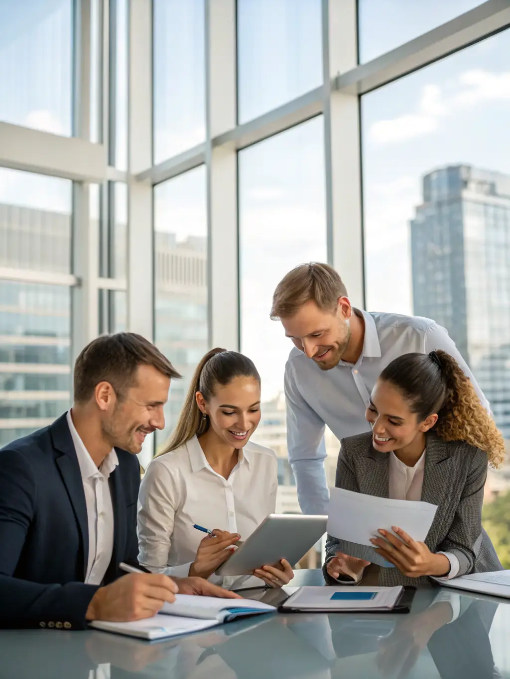 A professional setting depicting a business meeting, representing Immi Response's services for businesses seeking to sponsor employees.